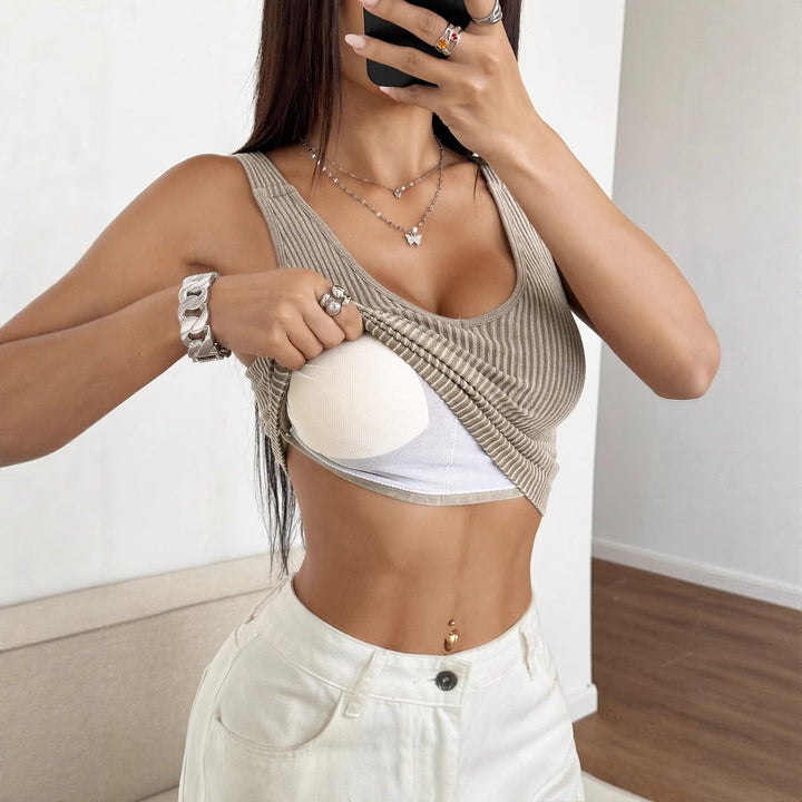 Damen Kurzes Ripp-Trägershirt mit V-Ausschnitt Drune