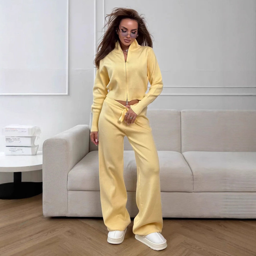 Damen Luxuriöser Strickanzug mit hohem Kragen und Reißverschluss Drune