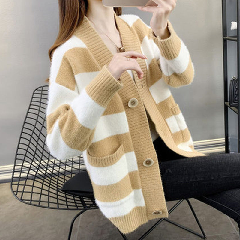 Damen Strickcardigan mit Taschen und Knopf Drune