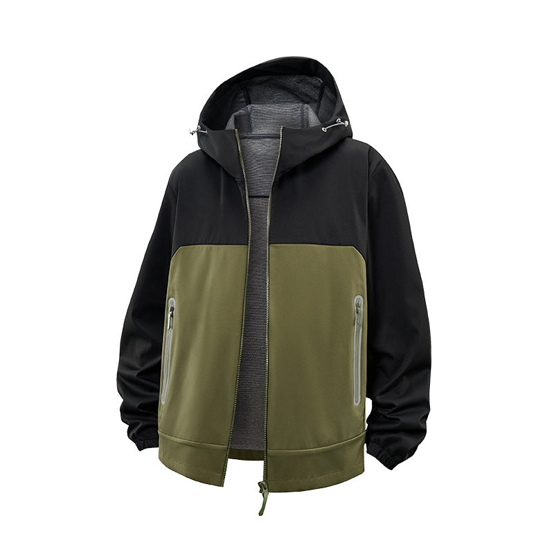 Herren Softshell-Outdoorjacke mit Kapuze, wasserabweisend und kontrastierenden Einsätzen Drune