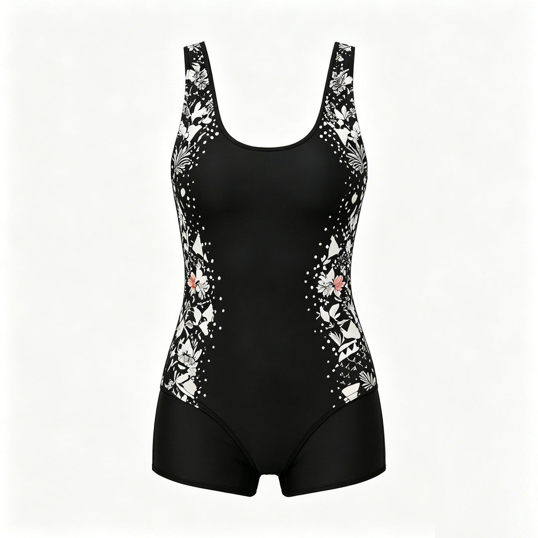Damen Sportlicher Einteiler Badeanzug mit floralem Design Drune