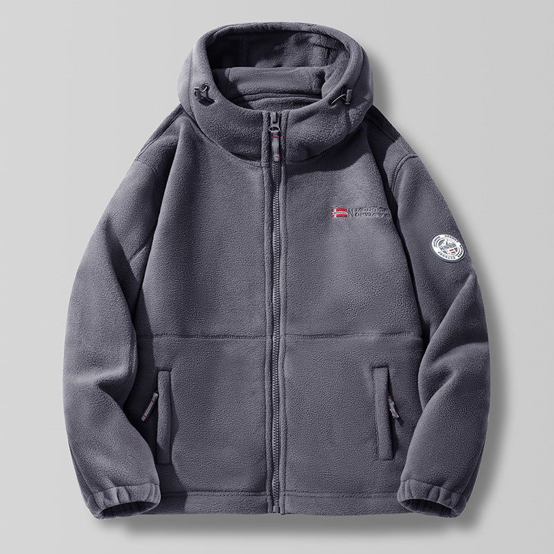 Unisex nan Kapuzen-Fleecejacke mit hochgeschlossenem Haubenkragen, durchgehendem Reißverschluss und seitlichen Einschubtaschen Drune