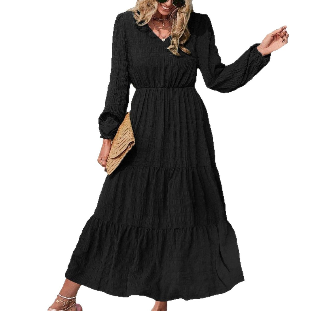 Damen Maxikleid mit leichtem Crinkle-Design und elegantem V-Ausschnitt Drune