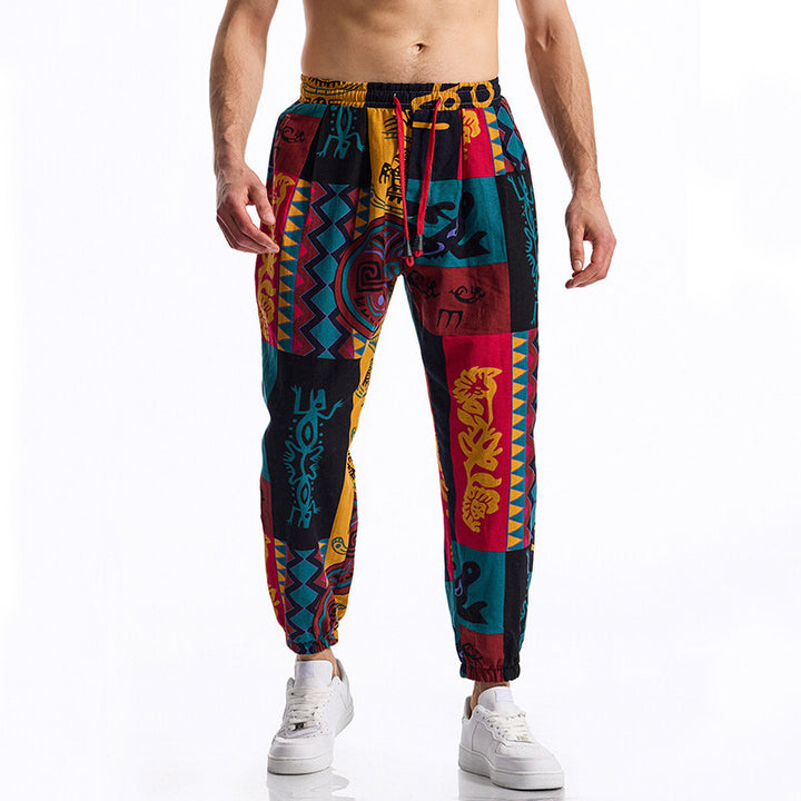 Herren Gemusterte Relaxed-Fit Loungehose mit Tunnelzug, elastischem Bund und Gummibündchen Drune