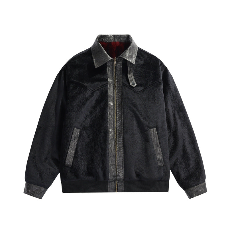 Herren Teddy-Fleece-Boxy-Jacke mit Hemdkragen, durchgehendem Metallreißverschluss & geripptem Saum Drune