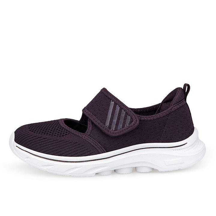 Damen nan Strick-Riemen-Sneaker mit Klettverschluss, gepolstertem Fußbett und stoßdämpfender EVA-Sohle Drune