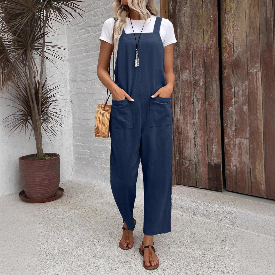 Damen Modische Latzhose mit weit geschnittenem Bein und praktischen Taschen Drune
