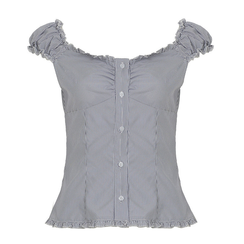 Damen Rüschenshirt mit eleganter Knopfleiste Drune