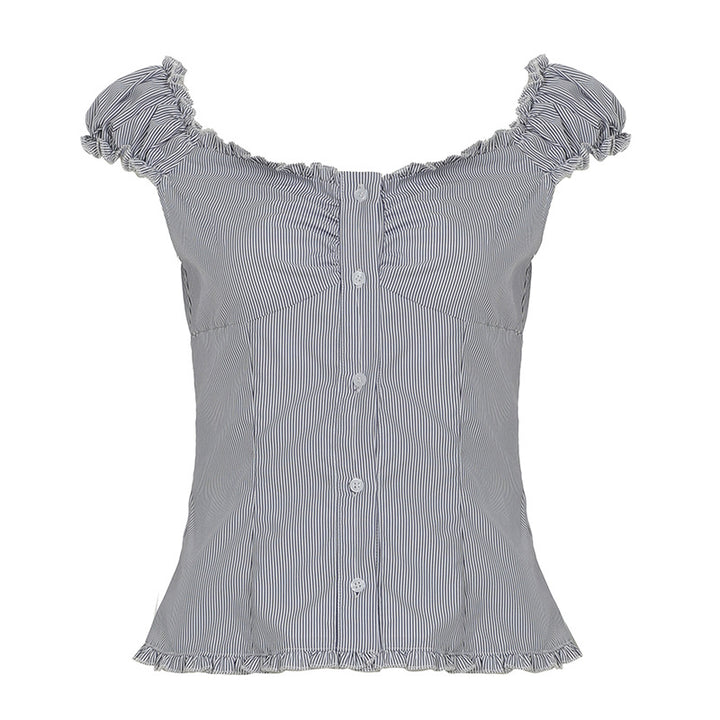 Damen Rüschenshirt mit eleganter Knopfleiste Drune