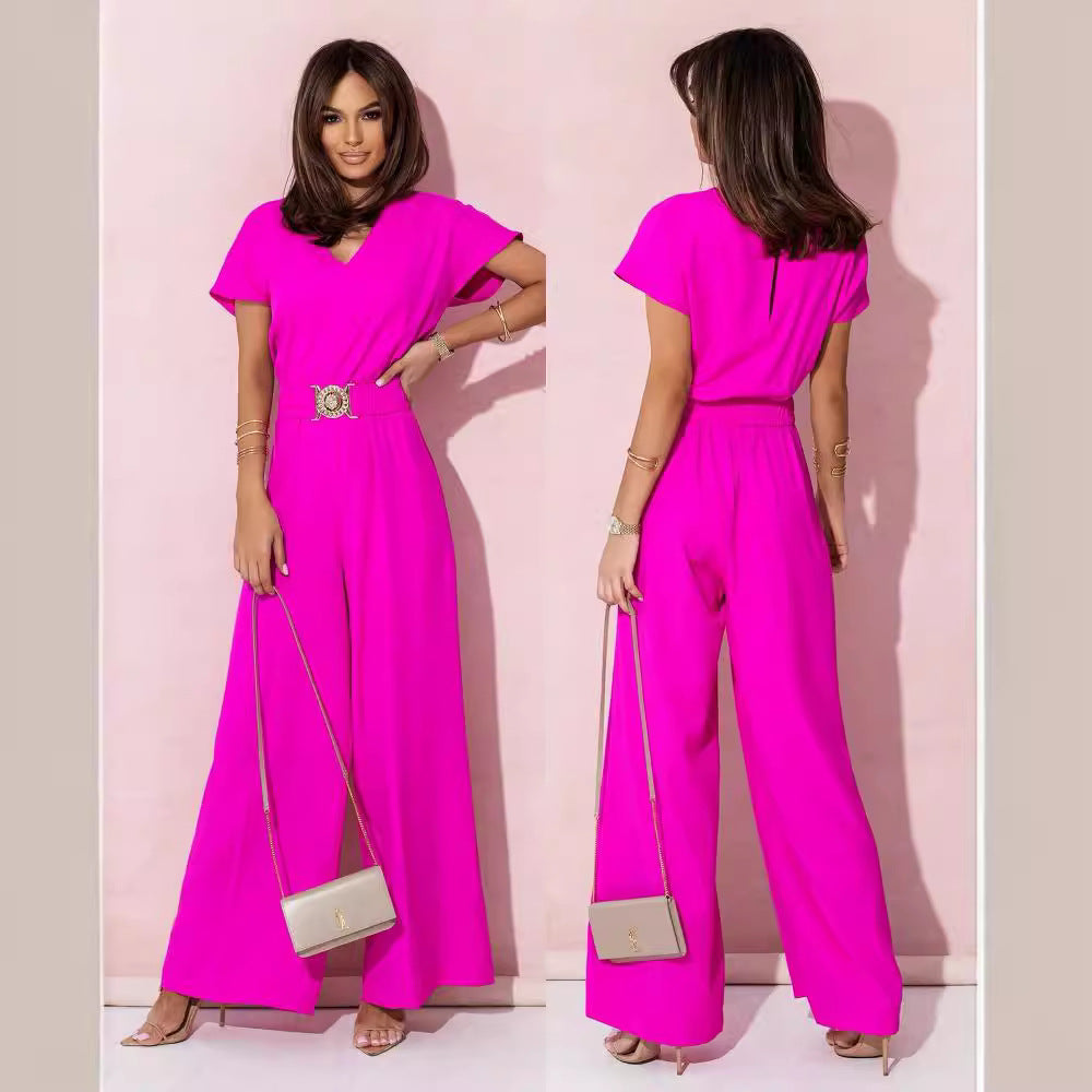Damen Look Jumpsuit mit weitem Bein und Gürtel Drune