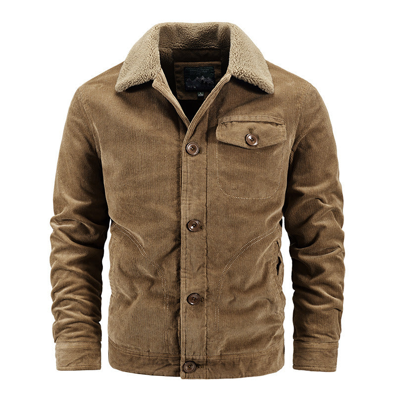 Herren Cord-Truckerjacke mit wärmendem Sherpa-Kragen und Holzknopffront Drune