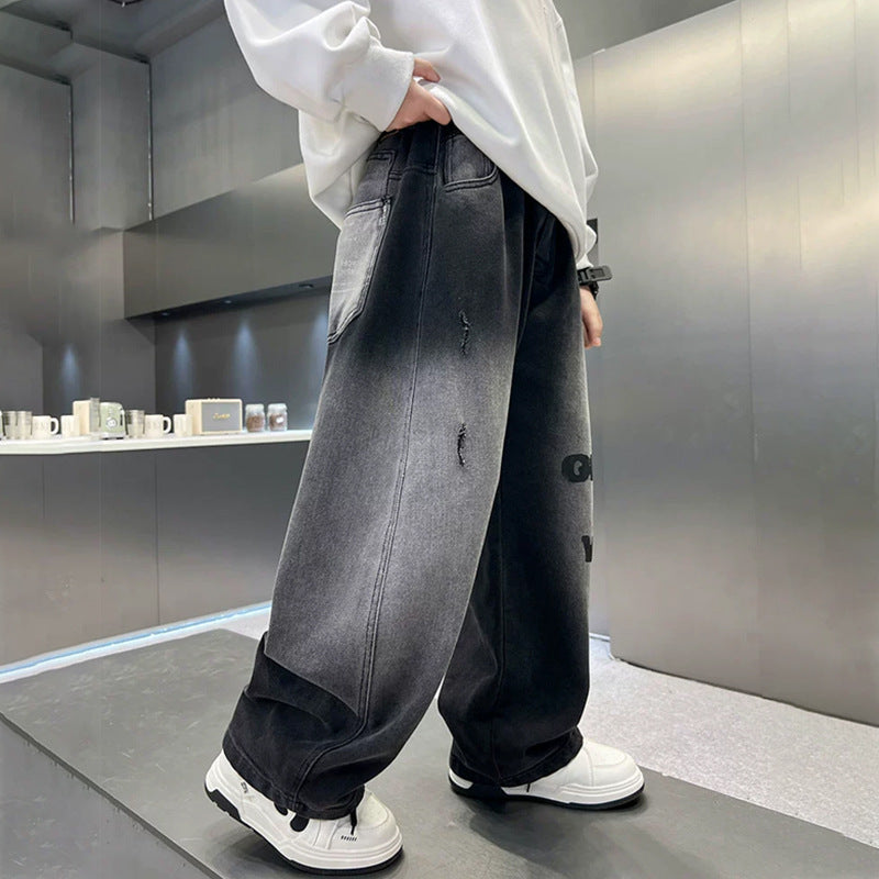 Herren weit geschnittene Denim-Hose mit stylischem Grafikdruck Drune