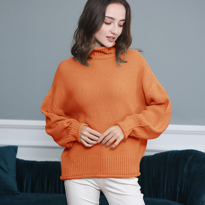 Damen Grobgestrickter Rollkragenpullover mit Ballonärmeln Drune