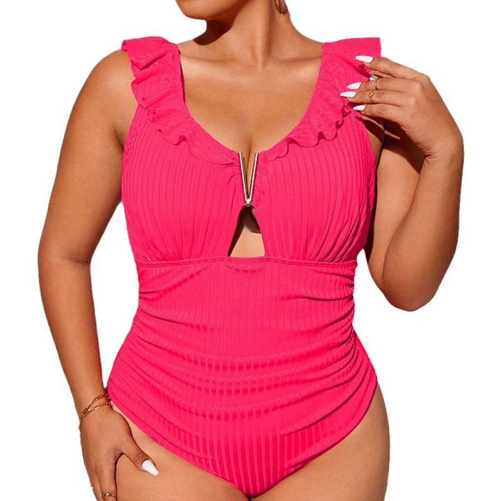 Damen Einteiler Badeanzug mit dekorativen Rüschendetails und modernem Cut-Out Drune