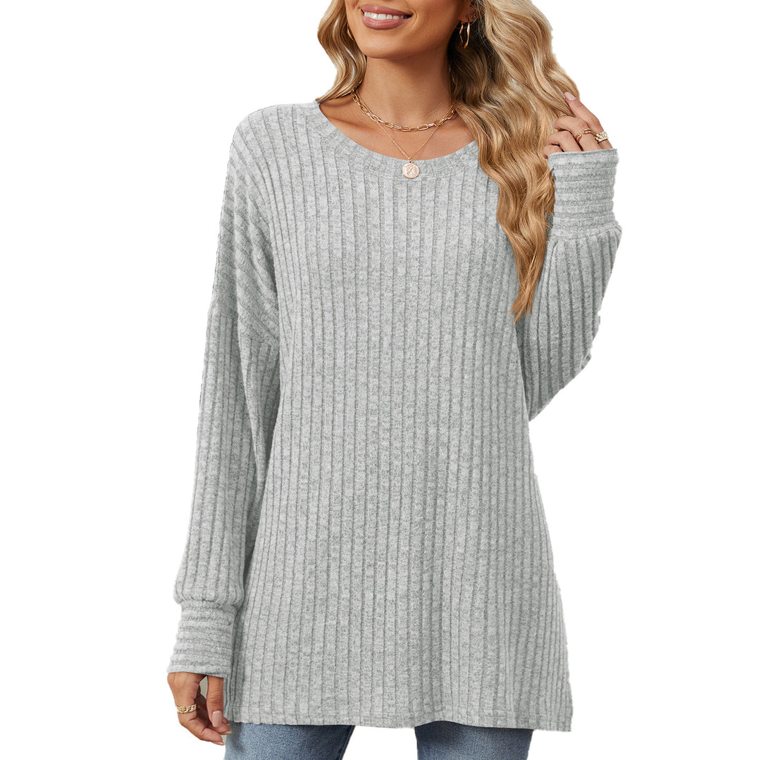 Damen gestreifter Sweatshirt mit lockerem Schnitt und feiner Rippstruktur Drune