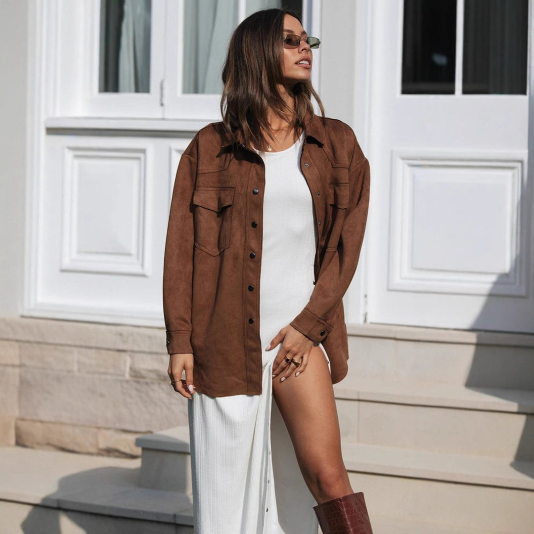 Damen Oversized Oberhemd aus weichem Wildlederimitat Drune