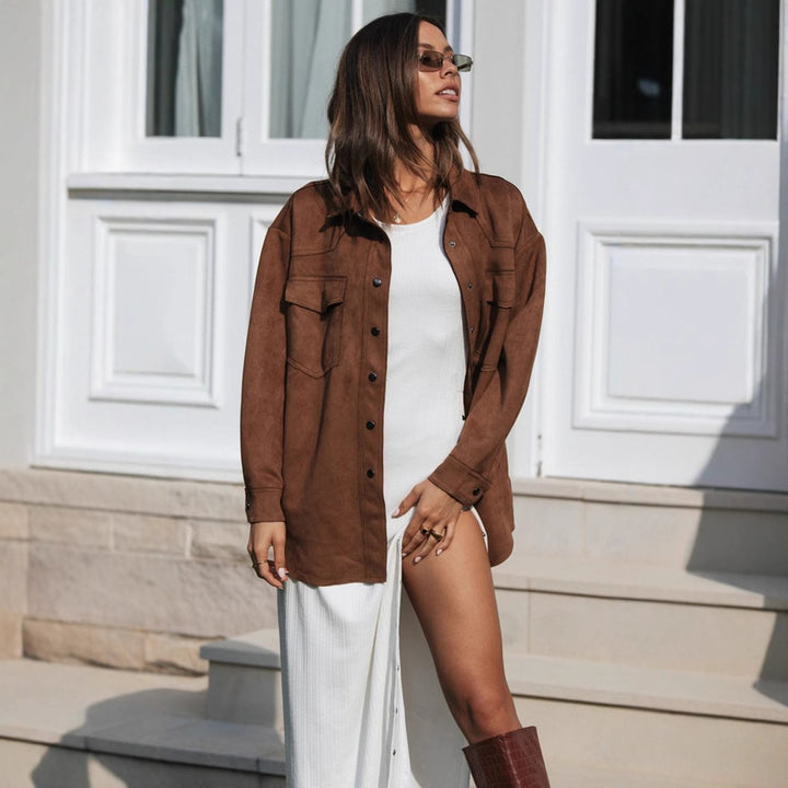 Damen Oversized Oberhemd aus weichem Wildlederimitat Drune
