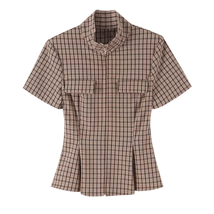 Damen Hochtaillierte weite Stoffhose mit Karo-Muster und Zierklappen Drune