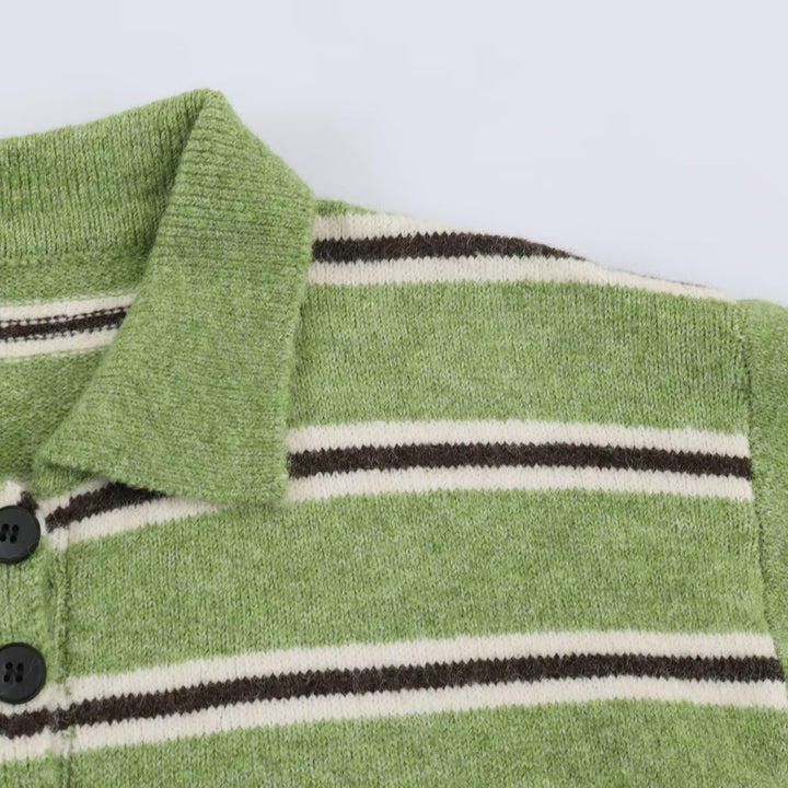 Damen Oversize-Polopullover mit Streifenmuster und Knopfleiste Drune