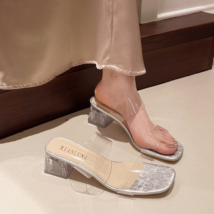 Damen transparente Mules mit blockiertem Acrylabsatz Drune