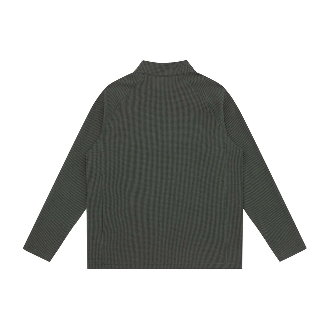 Unisex Waffelstrick-Halbzip-Pullover mit Troyerkragen und Raglanärmeln Drune
