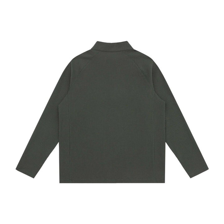 Unisex Waffelstrick-Halbzip-Pullover mit Troyerkragen und Raglanärmeln Drune