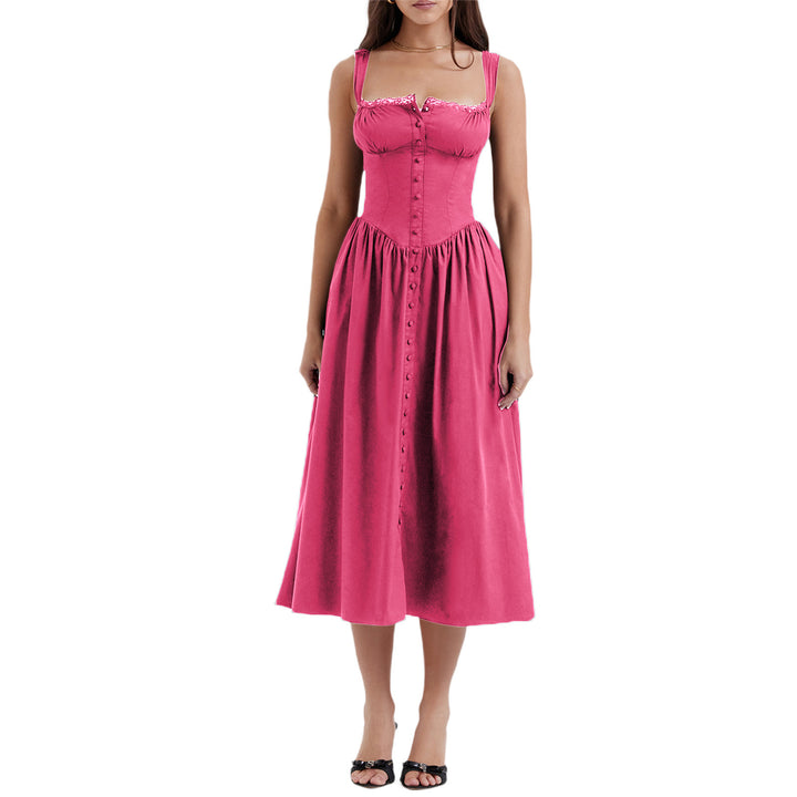 Damen Maxi-Kleid mit knöpfbarem Oberteil und schwingendem Rock Drune