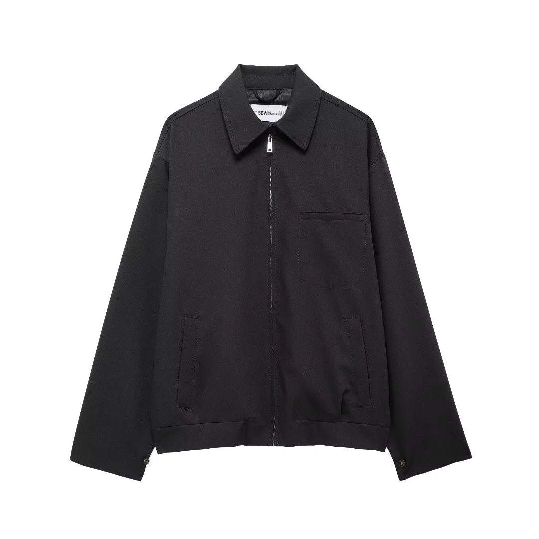 Herren nan minimalistische Harrington-Jacke mit durchgehendem Reißverschluss, Hemdkragen und Brustleistentasche Drune