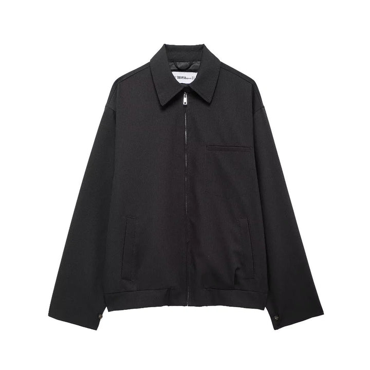 Herren nan minimalistische Harrington-Jacke mit durchgehendem Reißverschluss, Hemdkragen und Brustleistentasche Drune