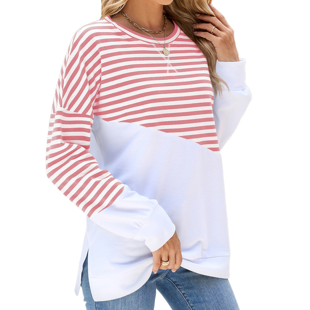 Damen lässiges Sweatshirt mit gestreiftem Design und abgesetztem Saum Drune