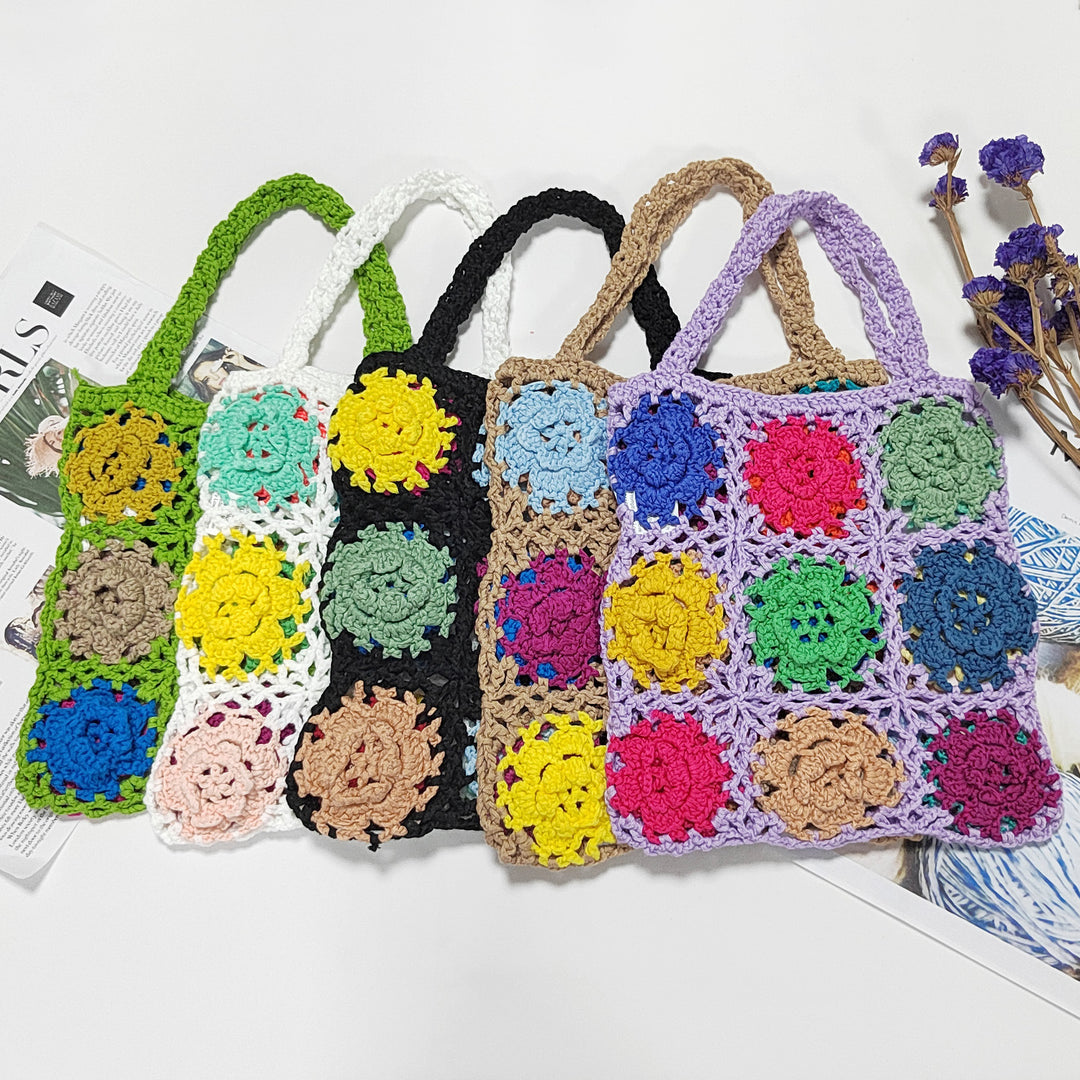 Damen gehäkelte Handtasche mit buntem Blumenmuster Drune