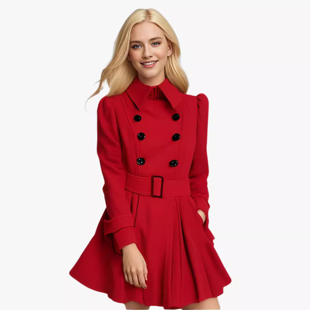 Damen moderner Trenchcoat mit tailliertem Schnitt und Doppelknöpfen Drune
