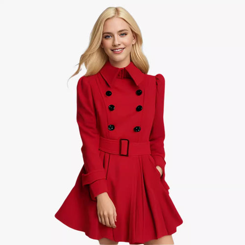Damen moderner Trenchcoat mit tailliertem Schnitt und Doppelknöpfen Drune