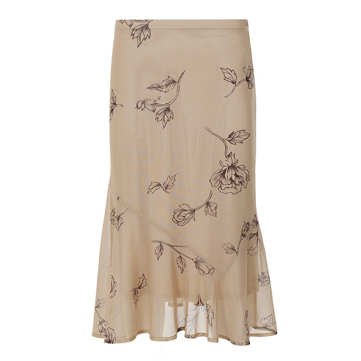 Damen Fließender Chiffon-Midirock mit zartem Blumenprint und asymmetrischem Volant Drune