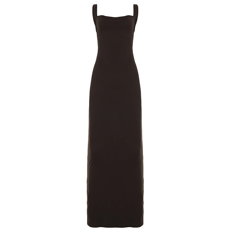 Damen elegantes Maxikleid mit Spaghettiträgern und figurbetonter Silhouette Drune