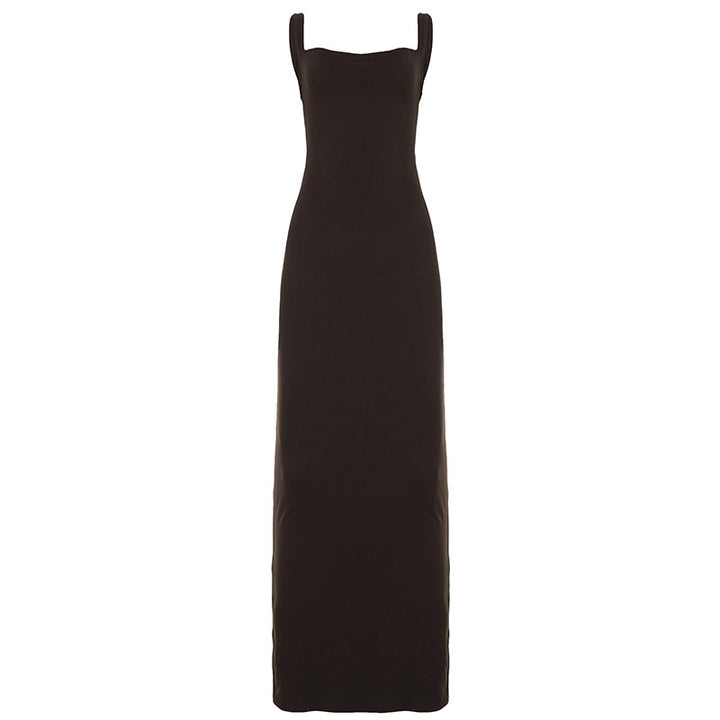 Damen elegantes Maxikleid mit Spaghettiträgern und figurbetonter Silhouette Drune