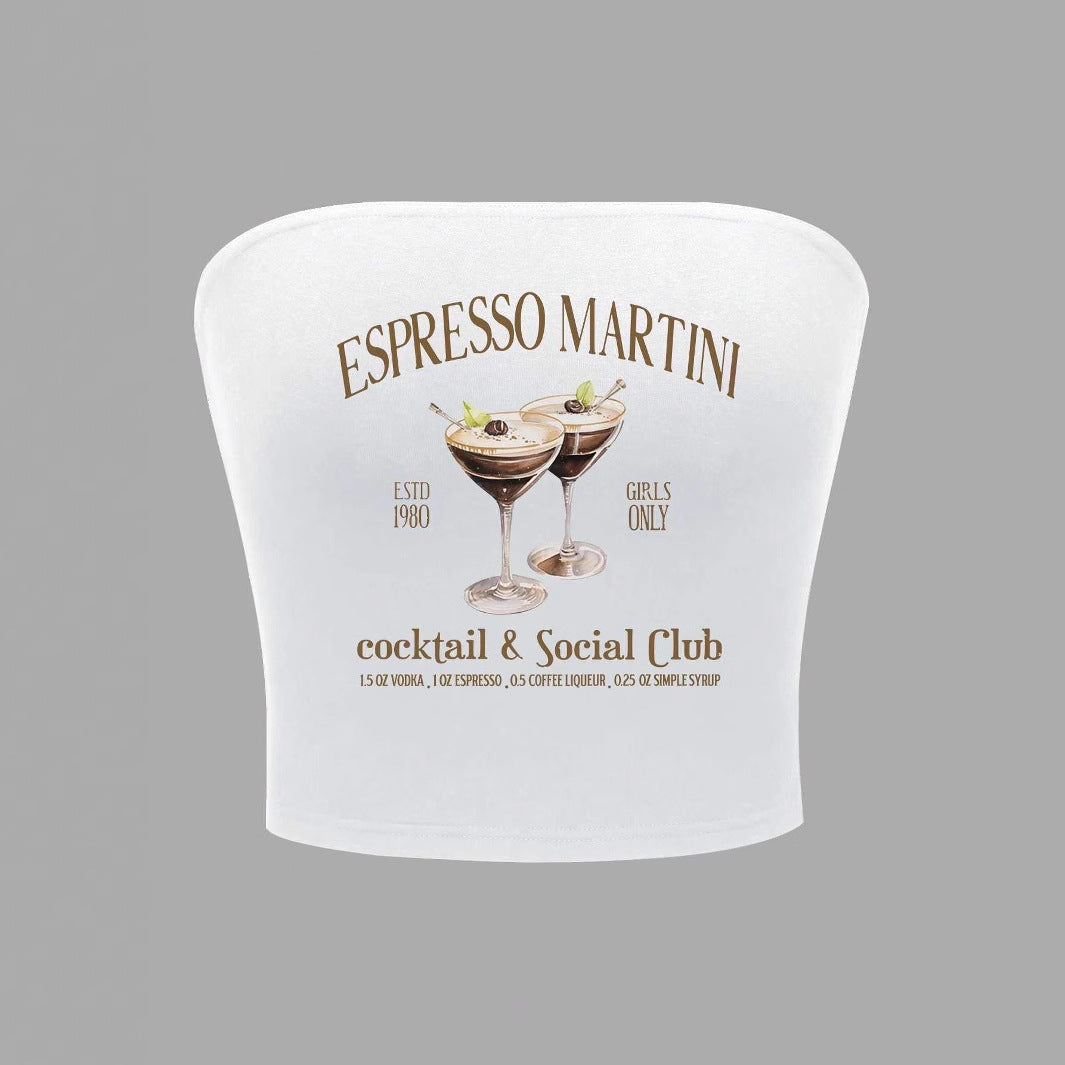 Damen Bandeau Top mit Espresso Martini Aufdruck und figurbetontem Schnitt Drune