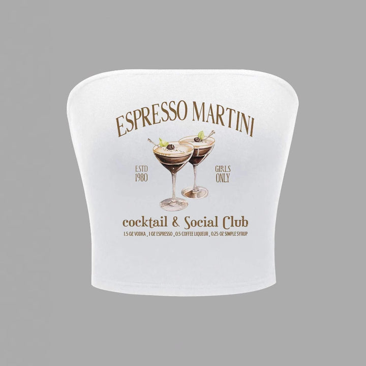 Damen Bandeau Top mit Espresso Martini Aufdruck und figurbetontem Schnitt Drune