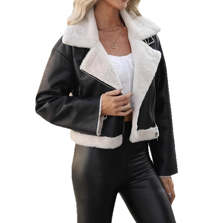 Damen Modische Kurzjacke mit Kunstfellkragen und praktischen Taschen Drune