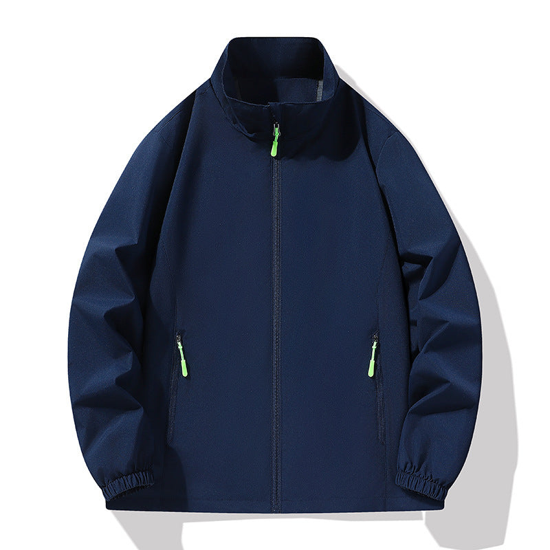 Herren Minimalistische Softshell-Outdoorjacke mit Stehkragen, wind- und wasserabweisender Membran und fluoreszierenden Zipper-Pulls Drune