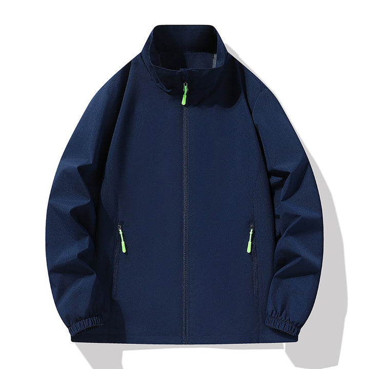 Herren Minimalistische Softshell-Outdoorjacke mit Stehkragen, wind- und wasserabweisender Membran und fluoreszierenden Zipper-Pulls Drune