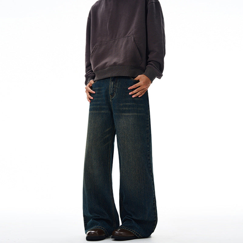 Herren Ultraweite Denim-Palazzo-Jeans mit tiefsitzender Bundlinie und verlängertem Saum Drune