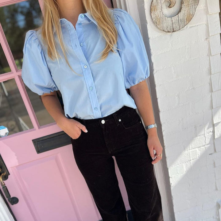 Damen Bluse mit Puffärmeln und klassischem Kragen Drune