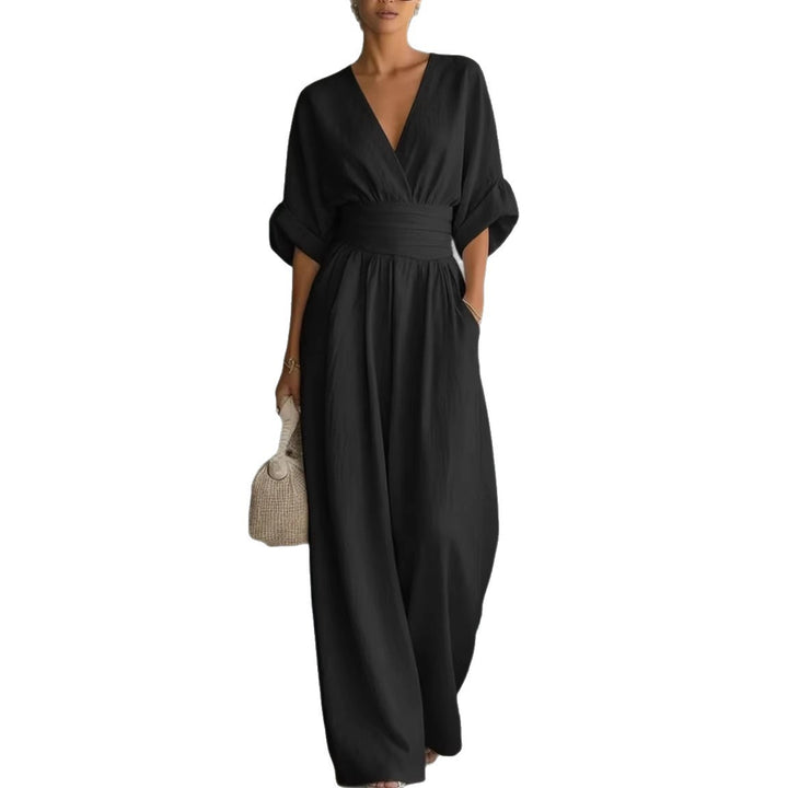 Damen Jumpsuit mit elegantem V-Ausschnitt und weitem Bein Drune