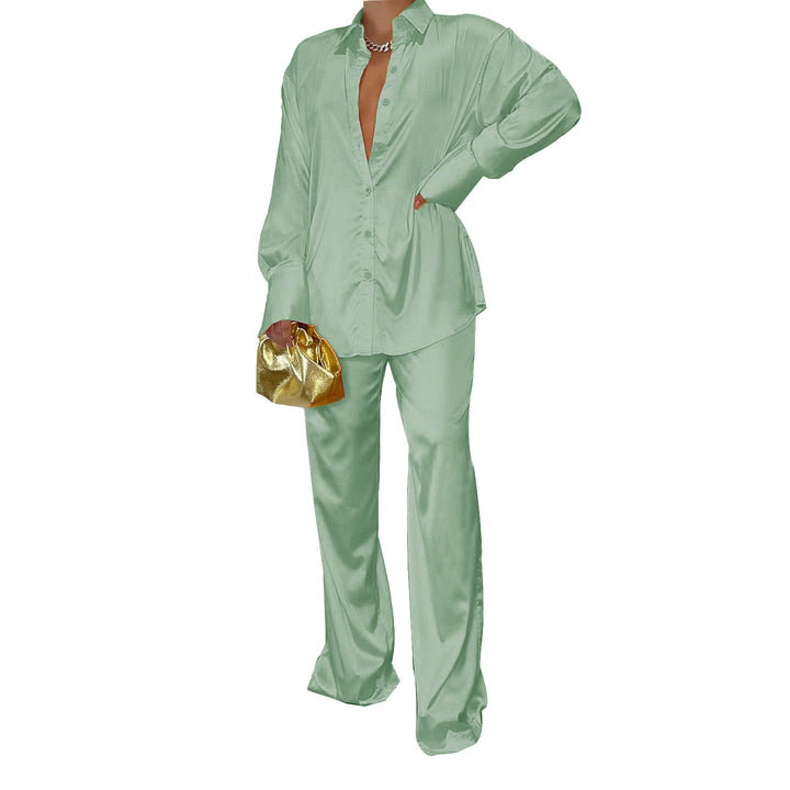 Damen Satin-Hemd und Palazzo-Hose Lounge-Set Drune