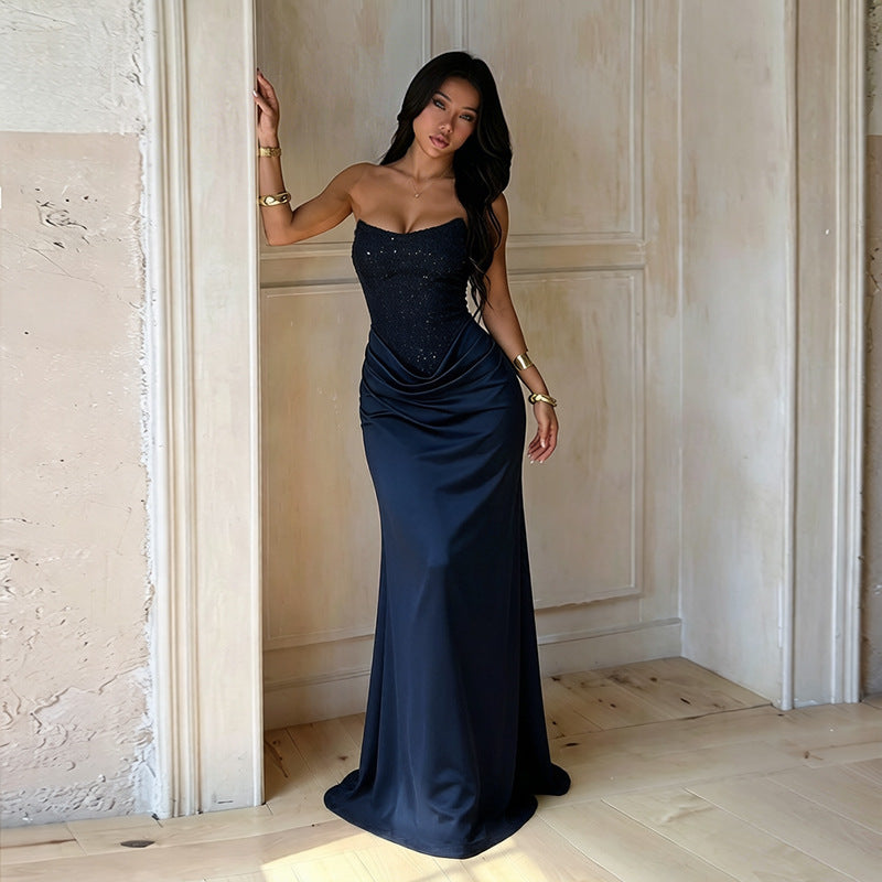 Damen Elegantes Abendkleid mit Herz-Ausschnitt und schimmerndem Oberteil Drune