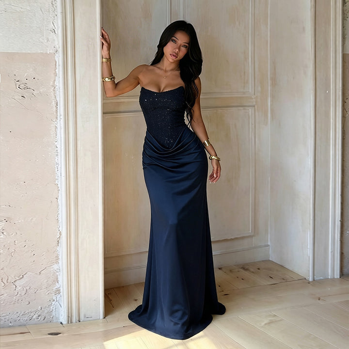 Damen Elegantes Abendkleid mit Herz-Ausschnitt und schimmerndem Oberteil Drune