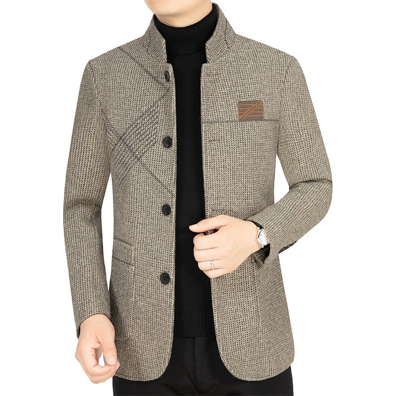 Herren Strick-Sakko mit Rippärmel, Stehkragen und aufgesetzten Taschen Drune