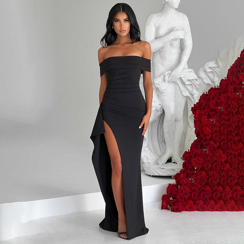 Damen Elegantes Off-Shoulder Maxi-Kleid mit hohem Schlitz Drune