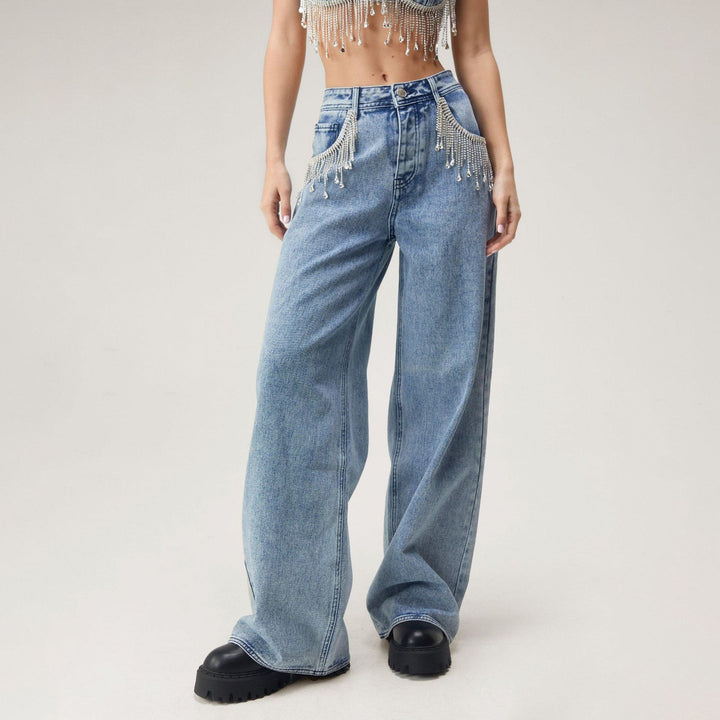 Damen Weitgeschnittene Jeans mit hohem Bund und sanften Ausbleichungen Drune